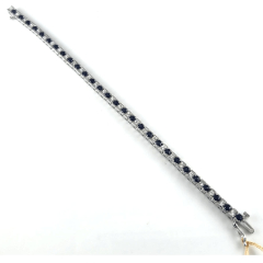 14K 7" White Gold Princess Cut Diamonds and Round Blue Sapphire Tennis Bracelet 
