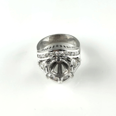 14K White Gold Semi Mount Round Channel and Trillion Side Stone Engagement Ring 1.78 Ctw 