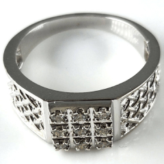 14K White Gold Man's Round Cut Diamond Wedding Band 0.40 Ctw