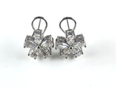 14k White Gold Pear Cut Diamond Flower Shape French Clip Earrings 3.20 Ctw