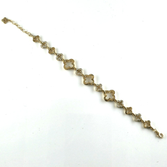 14k Two Tone 8" Round Cut Diamond Clover Design Bracelet 0.95 Ctw 