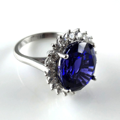 14K White Gold Diamond Halo Oval Tanzanite Solitare Ring 14.77 Ctw