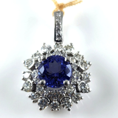 14K White Gold Round Shape Tanzanite Diamond Pendant with Veil 3.25 Ctw