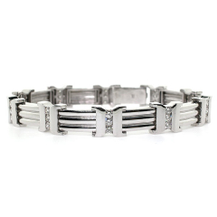 14k White Gold Men's Diamond Bracelet 2.63 Cts