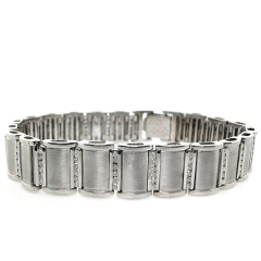 14K Brushed White Gold Men's Diamond Bracelet 1.89 Cts