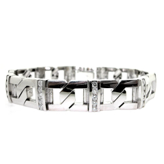 14k White Gold Men's Diamond Bracelet 3.28 Cts