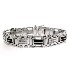14k White Gold Men's Diamond  and Black Onyx Bracelet 1.97 Cts