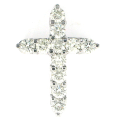 14k White Gold Diamond Cross Pendant 1.69 Cts