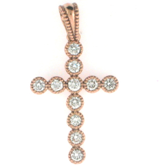 14k Rose Gold Diamond Cross Pendant 0.72