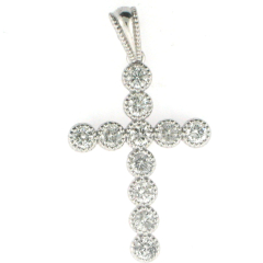 14k White Gold Diamond Cross Pendant 1.42