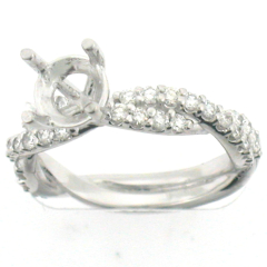 14k White Gold Diamond Twisted Semi Mount Ring 0.76 Cts