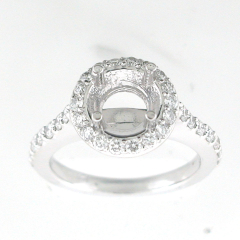 14k White Gold Semi Mount Diamond Halo Ring 0.82 Cts 