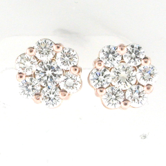 14k Rose Gold Cluster Diamond Earrings 1.30 Cts