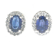 14k White Gold Diamond Oval Sapphire Earrings S 1.47 Cts 