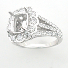 14k White Gold Split Shank Semi Mount Diamond Halo Ring 1.65 Cts 