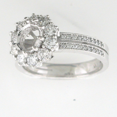 14k White Gold Semi Mount Diamond Halo Engagement Ring 1.02 Cts