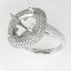 14k White Gold Semi Mount Diamond Halo Ring 1.55 Cts
