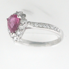 14k White Gold Pink Sapphire Halo Diamond Ring 0.55 Cts 