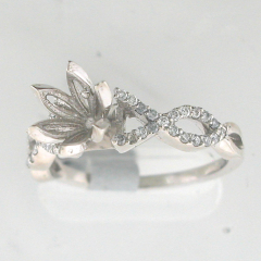 14k White Gold Semi Mount Diamond Halo Ring 0.37 Cts 