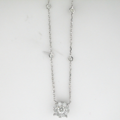 14k White Gold 16" Diamond by the yard Cluster Necklace 1.10 Cts 