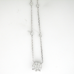 14k White Gold 18" Diamond by the yard Cluster Necklace 1.06 Cts