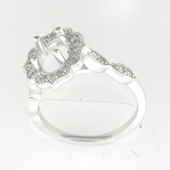 14k White Gold Semi Mount Diamond Halo Ring 0.47 Cts 