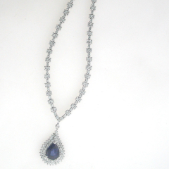 14k White Gold Sapphire Diamond Necklace 1.26 Cts 