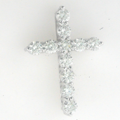 14k White Gold Diamond Cross Pendent 1.90 Cts 