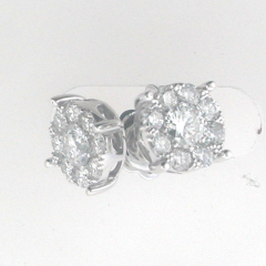 14k White Gold Diamond Cluster Earrings 1.22 Cts 