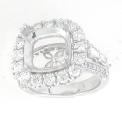 14k White Gold Semi Mount Diamond Ring 2.16 Cts