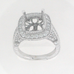 14k White Gold Semi Mount Diamond Halo Ring 1.43 Ctw