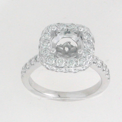 14k White Gold Semi Mount Diamond Halo Ring 1.40 Ctw
