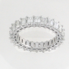 14k White Gold Diamond Emerald Eternity Wedding Band 4.89 cts