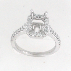 14k White Gold Emerald Shape Semi Mount Diamond Ring 0.56 cts