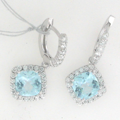 14k White  Gold Blue Aquamarine Liver Back Diamond Earrings 4.88 Ctw