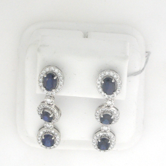 14k White Gold Sapphire& Diamond Dangling Earrings 5.63 Ctw