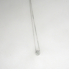 14k White Gold 16" Bezel Set Full Cut Diamond Center Stone Necklace 0.33 Ctw