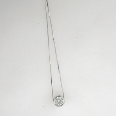 14k White Gold 16" Bezel Set Full Cut Diamond Center Stone Necklace 0.50 Ctw