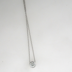 14k White Gold 16" Bezel Set Full Cut Diamond Center Stone Necklace 0.65 Ctw