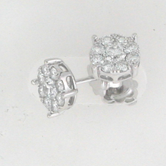 14k White Gold Cluster Diamond Earrings 1.50 Ctw
