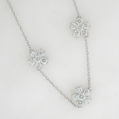 14k White Gold Three Flower Diamond Necklace 2.20 Ctw