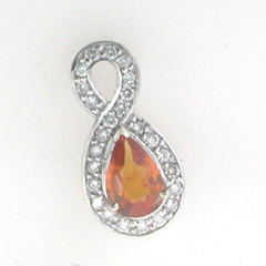 14k White Gold Mandarin Garnet Pear Shape Diamond Pendant 2.07 Ctw