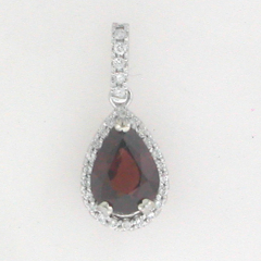 14k White Gold Ruby Pear Shape Diamond Pendant 2.99 Ctw