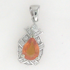 14k White Gold Mandarin Garnet Pear Shape Diamond Pendant 1.85 Ctw