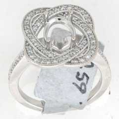 14k White Gold Semi Mount Diamond Halo Ring 0.59 Ctw