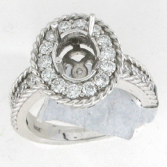 14k White Gold Semi Mount Diamond Halo Ring 1.19 Ctw
