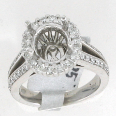 14k White Gold Semi Mount Split Shank Diamond Halo Ring 0.95 Ctw