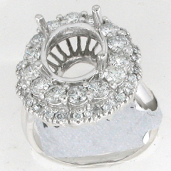14k White Gold Semi Mount Double Halo Diamond Solitare Ring 1.84 Ctw 