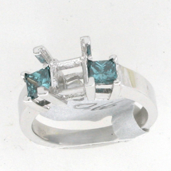 14k White Gold Semi Mount two Stone Blue Diamond Ring Solitaire Ring 0.66 Ctw 