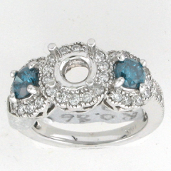 14k White Gold Semi Mount Two Stone Side Blue Diamond Ring 1.72 Ctw 
